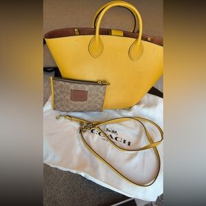 Coach Mustard Yellow Tote with Brown Accent Pouch